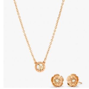 SOLD - Coach Rose Gold Flower Earrings And Necklace Set